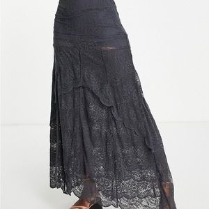 NWOT Free People Lace Maxi Blue/Gray Barnyard Skirt Victorian